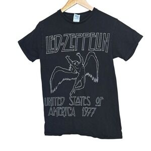 Vintage Led Zeppelin 1977 US Tour Tee Black Rock Band T-Shirt Size Small